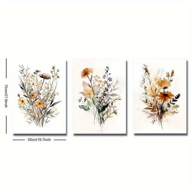 TEMU 3pcs Boho Watercolor Botanical Posters - Vertical Frameless Hd Canvas Prints, Modern Minimalist Floral Suitable For Modern Living Room, Bedroom, Bathroom Decor - 3pcs Paintings