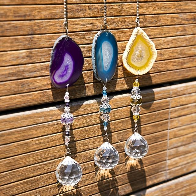 TEMU "luminous" 3-pack Agate Sun With 30mm Crystal Balls - Rainbow Prism Wind Chimes For Home & Garden Decor, Ideal For Windows And Outdoor Spaces