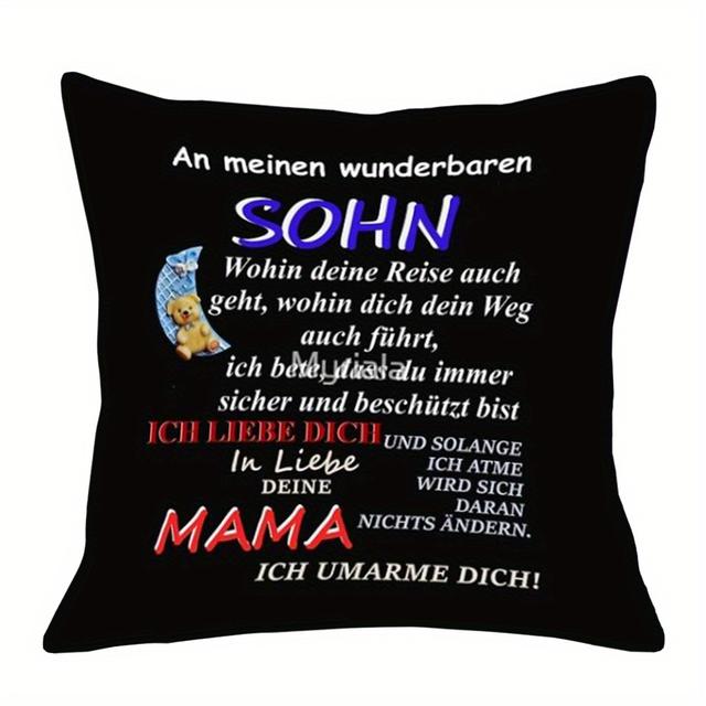 TEMU 1 Piece Of An 18x18 Inch Short Plush Throw Pillow Featuring A Pug Dog Portrait, With A Lovely Saying For A Son Or Mom, Perfect For Room Decoration And Holiday Gifts.
