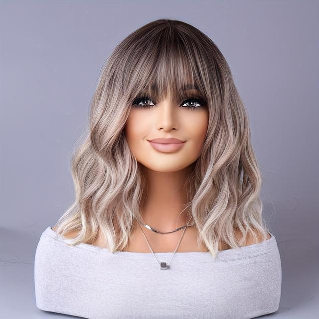 TEMU A 14-inch Wig With Curly, Shoulder-length Hair In A Golden Linen Color, Perfect For Daily Use