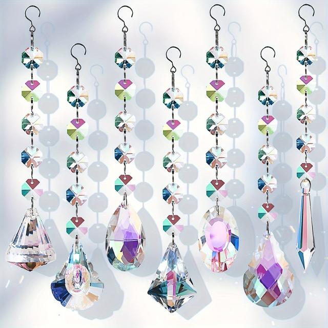 TEMU 7pcs Set Of Sun Catchers Indoor Windows, Suncatcher Crystal Beads, Rainbow Prism Ball Pendant, Color, Hanging Decorations, Window Pendant Lights, Office Home Garden Decorations