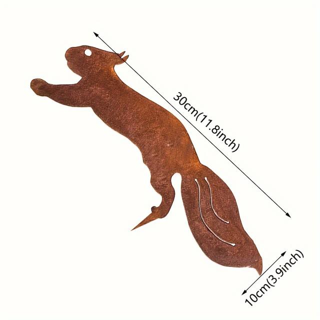 TEMU Rusted Squirrel Decorated With Metal , Iron Inlays Of Branches On , Art Deco Outdoor Statue Stakes, And Iron Outdoor Fence Decor