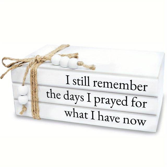 TEMU [open] 3pcs Wooden Decorative White Books, Rustic Farmhouse Book Stack, Books For Coffee Table Shelves With Wood Bead Tassels, For Modern Home Decor