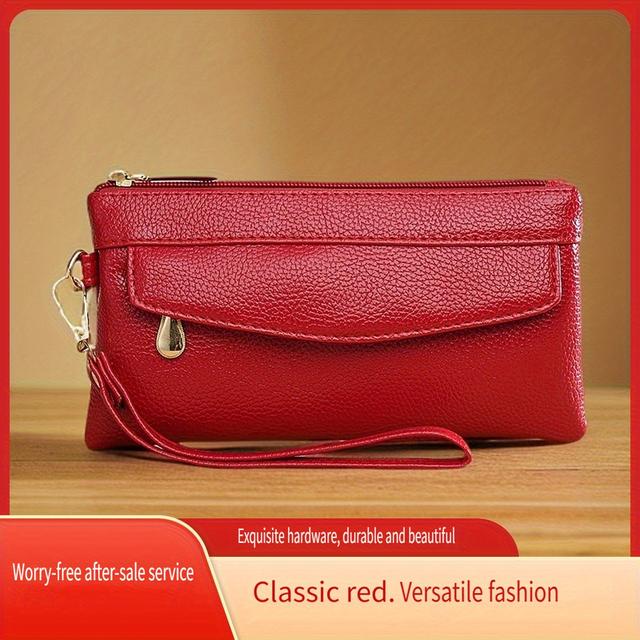 TEMU Women's Stylish Synthetic Leather Clutch Wallet - With Zipper Closure, Multi-layered Wristlet, And Golden-tone Hardware, Perfect For Phone, Keys, And Essentials, Clutch Purse