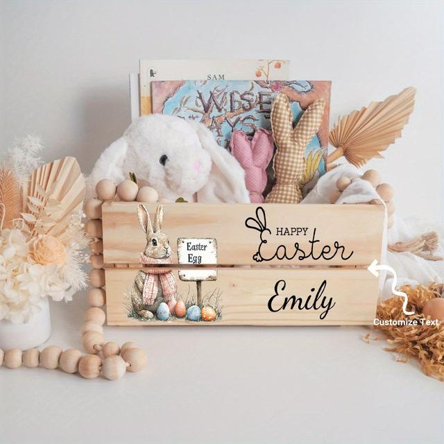 TEMU Custom Storage Box For Easter, Personalized Semi-open Wooden Frame Box For Spring And Summer, Storage Solution, Unique Decoration For Easter Parties, Perfect Housewarming Gift