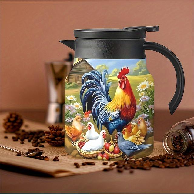 TEMU 1pc 34oz Stainless Vacuum Insulated Kettle With Rooster And Chickens Insulated Coffee Pot, Built-in Filter, Ideal For Thanksgiving, Christmas, Easter, Valentine's Day, Mother's Day