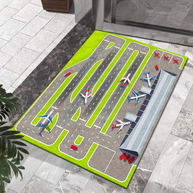 TEMU Velvet Carpet 850g/m² | Modern, Washable, Non-slip And Airplane Pattern Floor Mat For Living Room, Bedroom, Office - Machine Made Polyester, Bonded Pile