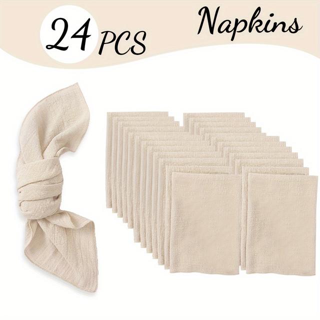 TEMU 12/24 قطعة مناديل بوهيمية بلون سادة، مناديل قماشية مربعة بسيطة وريفية، مناسبة لحفلات الزفاف، العشاء، البوفيهات، حفلات أعياد الميلاد، وزينة طاولة العطلات، قابلة لإعادة الاستخدام