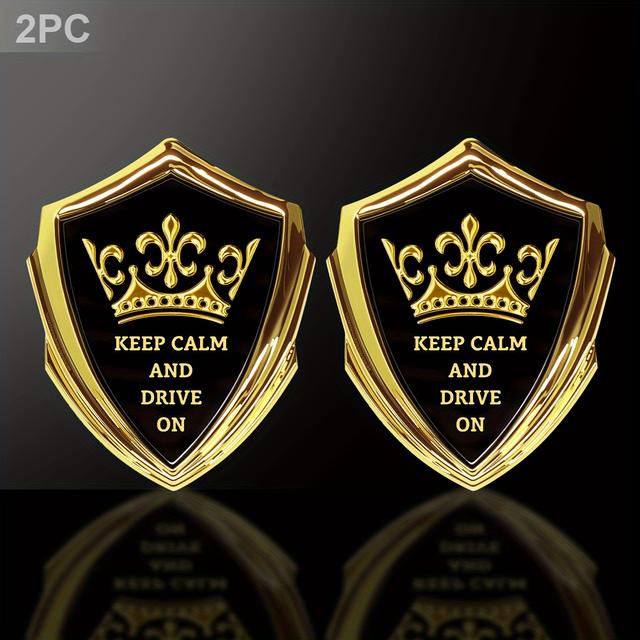 TEMU 2個の金属製車のステッカー、「Keep Calm and Drive On」デザイン、&ブラック、耐久性のあるアルミニウム、オートバイ&電動スケートボードに適合、車の装飾アクセサリー、オートバイステッカー