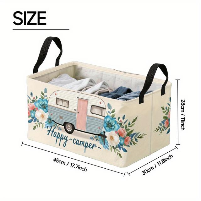 TEMU 1pc, Retro Floral Pattern Square Laundry Basket, Made Of Oxford Fabric With A Metal Frame, Large Foldable Design Suitable For Dirty Clothes, Book Storage, Moving Boxes, And Home Organization