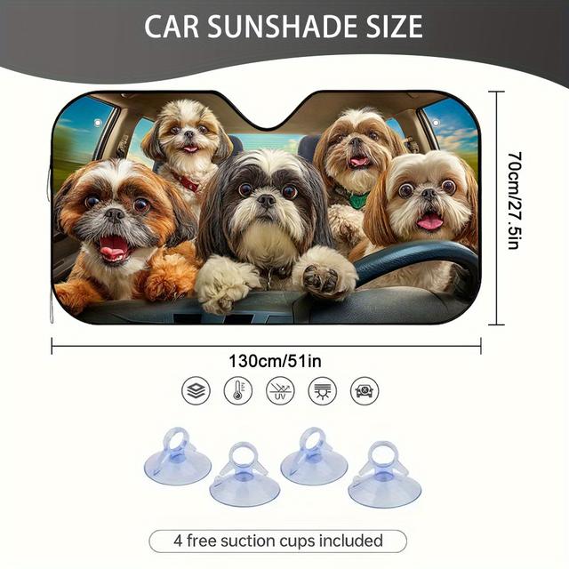 TEMU 1pc Sombrilla Divertida de Shih Tzus para Viajes , Ajuste Universal para Vehículos, Accesorio Estiloso para Tu Auto