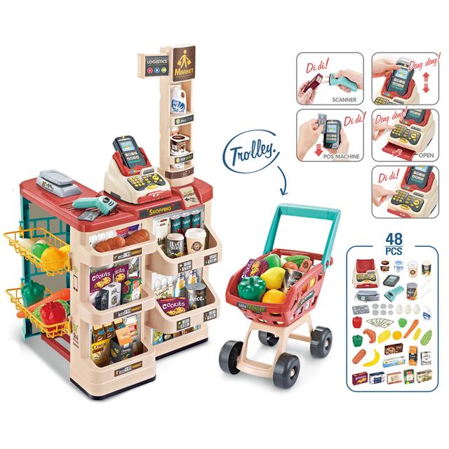 TEMU مجموعة ألعاب السوبر ماركت للأطفال، متجر البقالة، لعبة التظاهر، دورة السوق، متجر الألعاب مع عربة التسوق، لعبة المطبخ، مجموعة ألعاب خارجية للأطفال، لعبة السوبر ماركت، مجموعة ألعاب عربة التسوق، لعبة