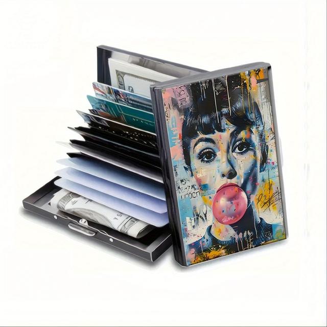 TEMU Stainless Steel Credit Card Holder With Pop Art & Bubble - Graffiti Slim Wallet, Organizer For , Durable Metal Card Case With Business Card Holder (unisex Gift Idea)