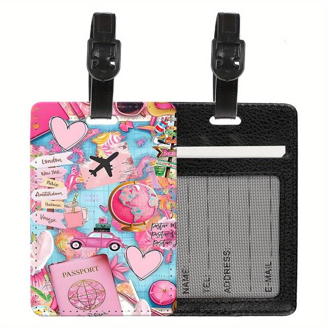 TEMU 1 Etiqueta de Bagagem em PU com Design Rosa Forte em Viagens, Apresentando de Avião e , para Viagens de Férias e , Ideal para de Bagagem e Equipamento de Viagem