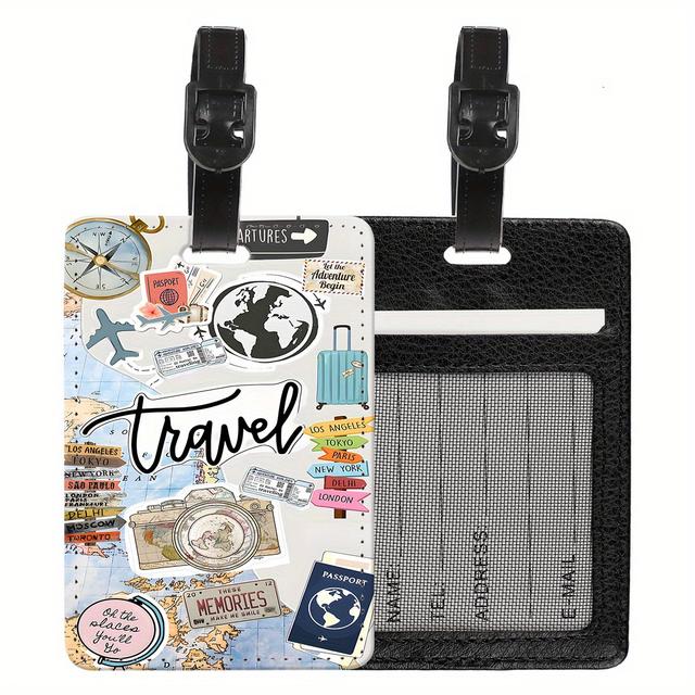 TEMU 1pc Pu Luggage Tag World Map Passport Camera Design For Travelers Adventure Enthusiasts Perfect For Cruise Trips Backpacks Suitcases Id Holders And Festive Gift Ideas