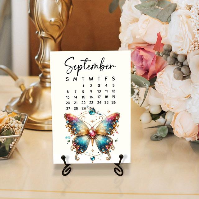 TEMU 2026 Desk Calendar With Metal Stand - 12-month Watercolor With English Dates & Days Of Week | Durable Monthly Planner Suitable For Decoration, Year