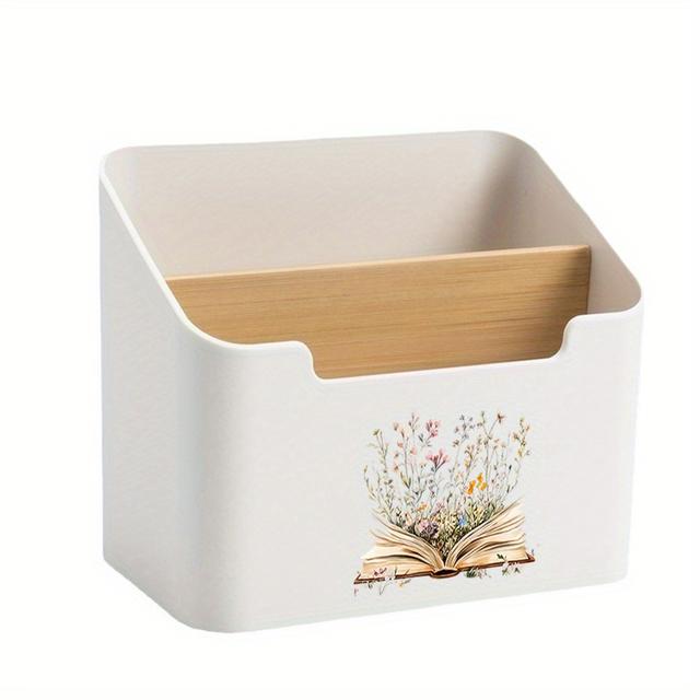 TEMU Book Open Storage Bin For Desktop Organization, Storage Box For Remote Controls And Miscellaneous Items, Multi-compartment Desk Organizer