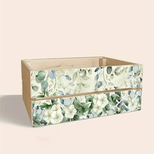 TEMU Elegant Green Watercolor Floral Storage Bin - Organizer With Floral Pattern, Durable Wooden Construction For Bar, Coffee Bar, Wedding Decor