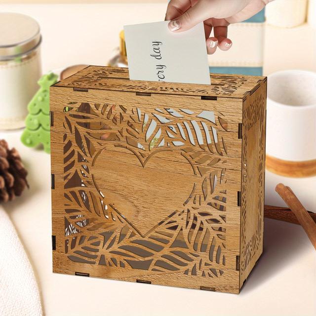 TEMU 1pc A Decorative Card Box For Parties Featuring A Slot, Designed In A Rustic Style With A Floral Pattern. Suitable For Receptions, Anniversaries, Weddings, Birthdays, Graduations, Baby Showers