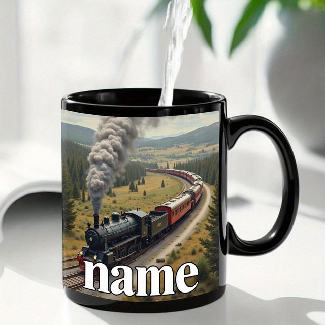 TEMU 1pc Personalized Name/text Steam Train Mug - Name/text, Cute Steam , Heavy-duty Ceramic Coffee Cup With Steam Train & Graphics - Ideal For Tea, Coffee, Juice, Milk - Birthday, Anniversary Gifts