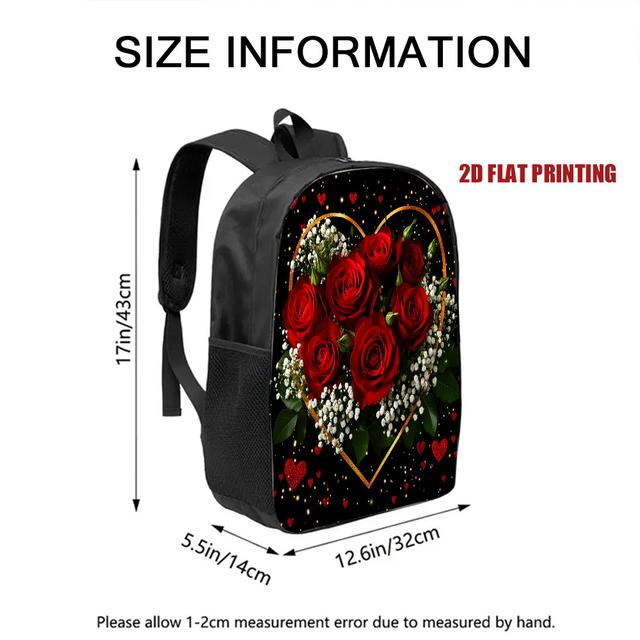TEMU 1 Valentine's Day Red Rose Backpack With Adjustable Shoulder Straps, Perfect For A For Teens And Teenager., For Teenager, For Teenager