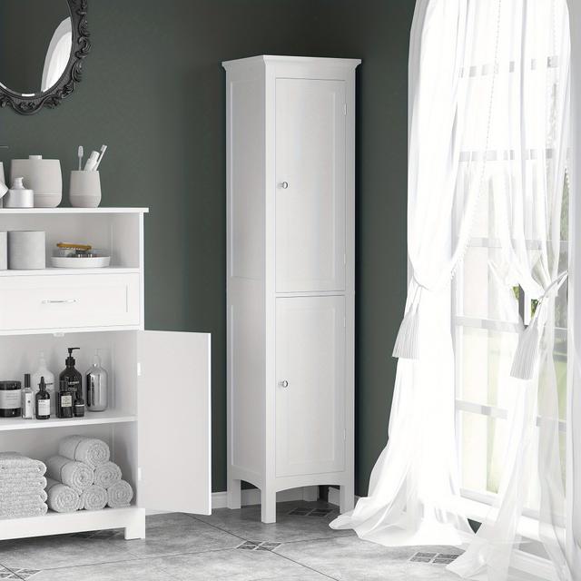 TEMU Kleankin Bathroom Tall Cabinet, Freestanding Storage Organizer With Adjustable Shelves And 2 Doors, White