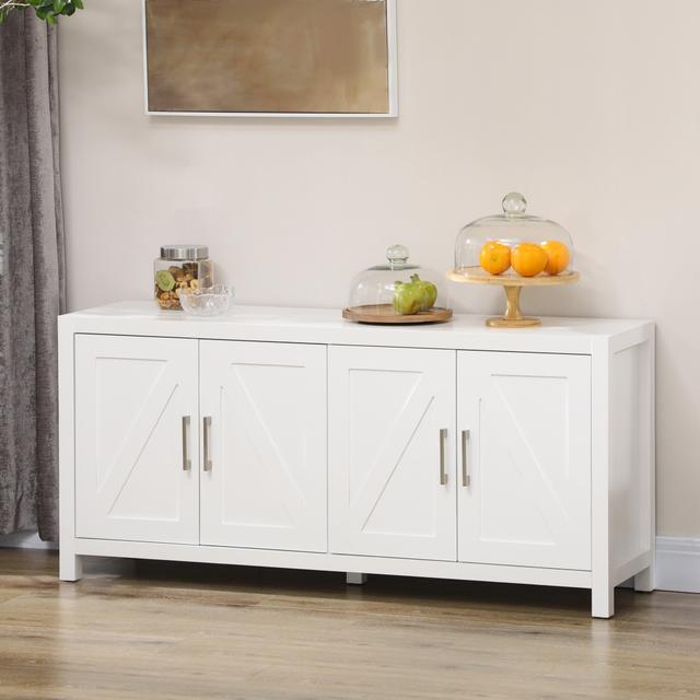 TEMU Homcom Farmhouse Kitchen Sideboard, Buffet Cabinet Featuring 2 Barn Style Door Cupboards, Tv Stand Suitable For Tvs Up To 65" With 4 Cable Management Holes For The Living Room, In White