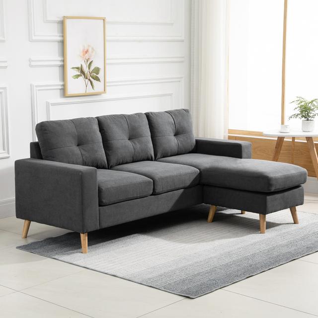 TEMU Homcom Modular Sectional Sofa, L Shape Sectional Couch With Reversible Chaise, Modern Tufted 3 Seater Corner Sofa With Wooden Legs For Living Room, Bedroom, Dark Grey