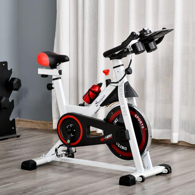 TEMU Soozier Adjustable Upright Stationary Exercise Bike Aerobic Training Indoor Cycling Cardio Workout Fitness For Home W/ Adjustable Resistance Flywheel, Bottle Holder