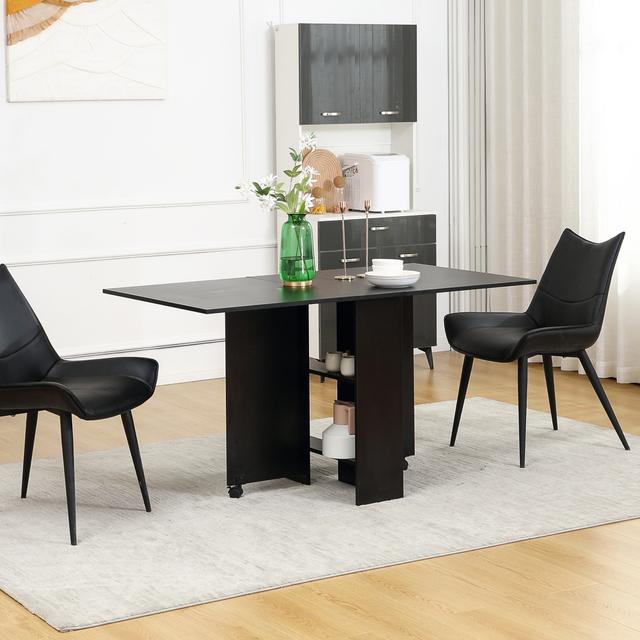 TEMU Homcom Folding Dining Table, Drop Leaf Table For Small Spaces With 2-tier Shelves, Small Kitchen Table With Rolling Casters, Black