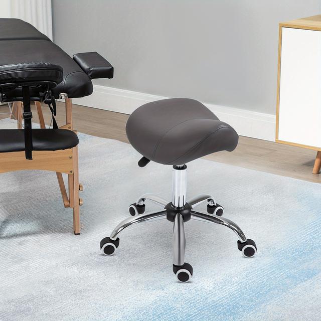 TEMU Homcom Cosmetic Stool 360° Rotate Height Adjustable Salon Massage Spa Chair Hydraulic Rolling Leather Stool Mobility, Grey