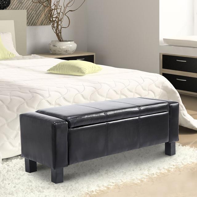 TEMU Homcom 833-200bk 42" Deluxe Faux Leather Padded Storage Ottoman Bench Foot Stool Seat Chair With Organizer, Black