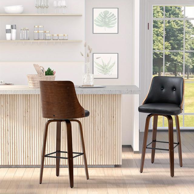 TEMU Homcom Bar Height Bar Stools Set Of 2 Pu Leather Upholstered Swivel Barstools With Solid Wood Legs Footrest And Tufted Back, Black