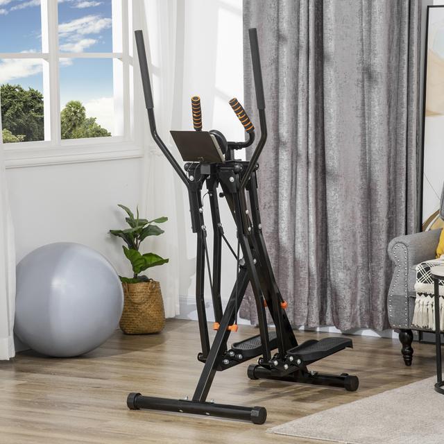 TEMU Soozier Glider - Black Elliptical Exercise Machine With 4 Resistance Levels, Lcd Monitor, Heart Rate Sensor, And Dual Wheels For