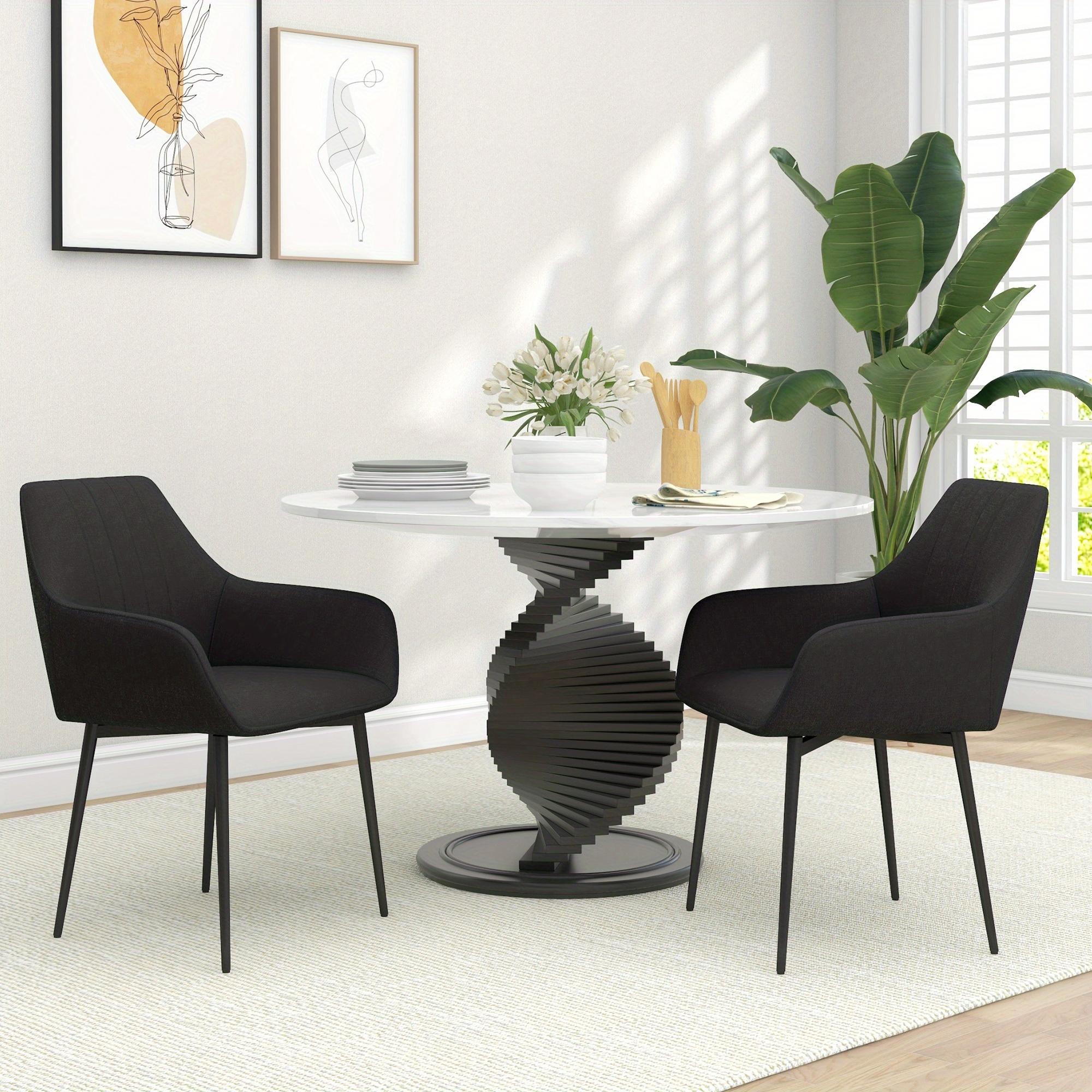 TEMU Homcom Dining Chairs Set Of 2, Upholstered Kitchen Chairs, Linen Fabric Accent Arm Chairs With Metal Legs, Black