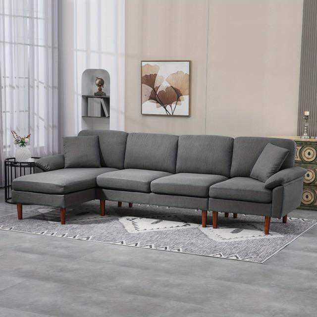 TEMU Homcom Changeable Sectional Sofa With Changeable Chaise Lounge, Modern Sectional Couch With Pillows, Wooden Legs, L-shape Corner Sofa For Living Room, Dark Grey