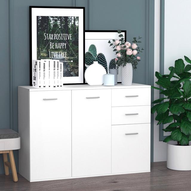 TEMU Homcom Free Standing Storage Cabinet Console Entryway Kitchen Organizer Living Room Storage With Drawers White