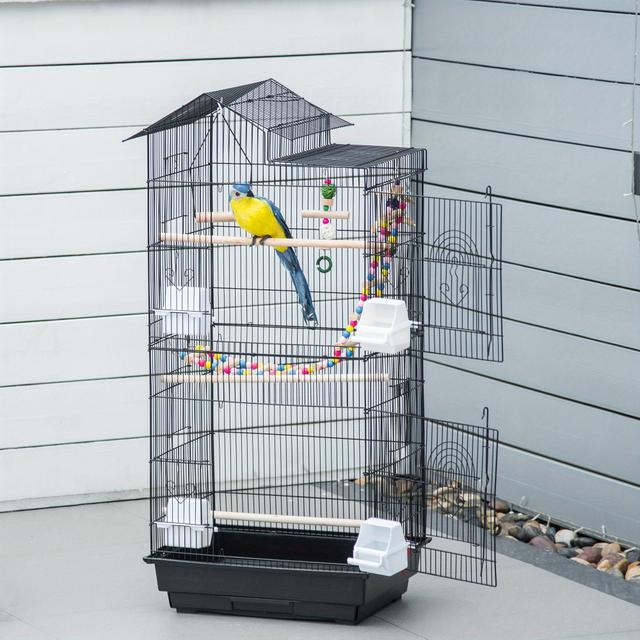 TEMU Pawhut Large Bird Cage For Small Birds, Budgie, , Conure - Parrot Cage With Ladder, Swing, Toys, , Feeding Bowls, Tray, And Handle, Durable Pp Material, With Accessory- Habitat For Small Birds