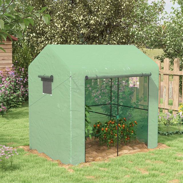 TEMU Walk-in Greenhouse, Outdoor For Garden, With Roll-up Door And Mesh Windows, Pe Cover, 200 X 140 X 200cm, Green