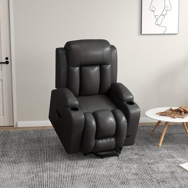 TEMU Homcom Electric Chair, Pu Leather Recliner Sofa With Footrest, Remote Control And Cup Holders, Grey