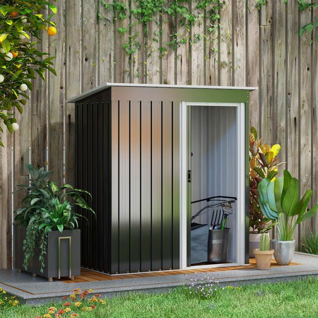 TEMU Outsunny 5 X 3 Ft Outdoor Storage Shed Featuring A Sliding Door And Sloped Roof, Constructed With A For Garden Tools And Equipment, In Black Color