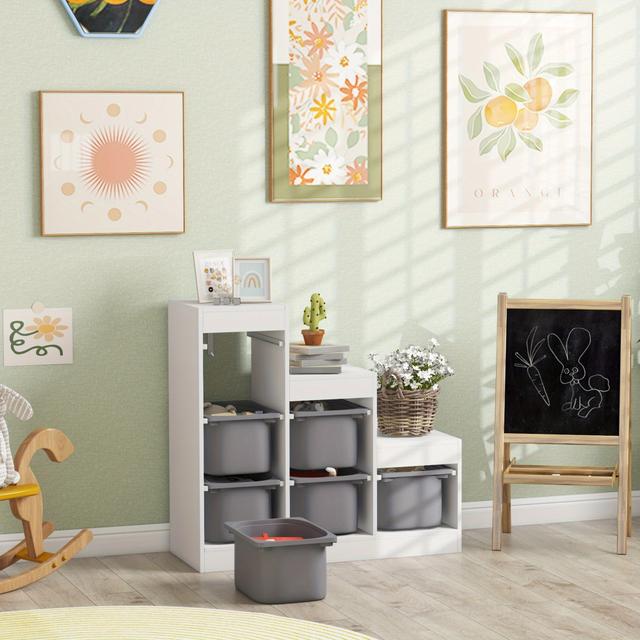 TEMU Qaba Toy Storage Organizer With 6 Plastic Bins, 3 Layers Kids Bookshelf Children Toy Storage With Anti-tipping Design, 3-8 Years, Study Room, Playroom, White