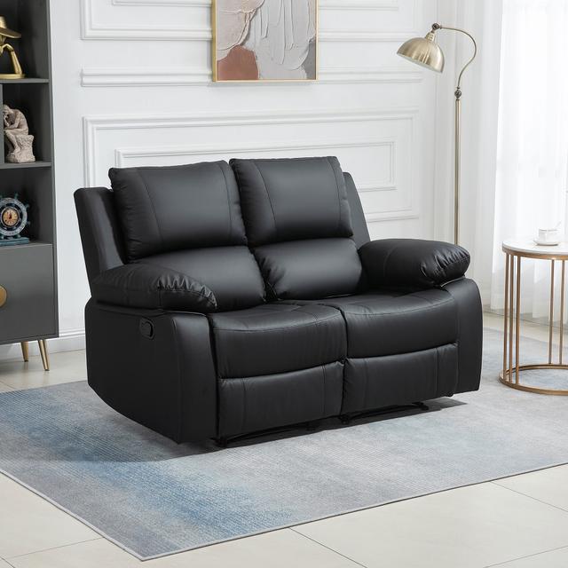 TEMU Homcom Double Reclining Loveseat, Pu Leather Manual Recliner Chair With Control Footrest For Living Room, Black