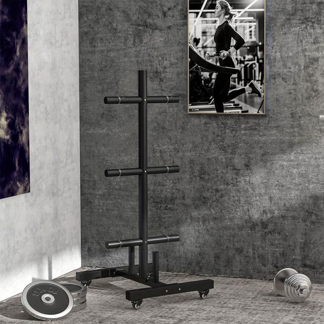 TEMU Soozier Weight Plate Rack, Bumper Plate Rack Holder For 2 Inch Plates And Bars, With 4 Transport Wheels And 6 Clamps, 440 Lbs Capacity