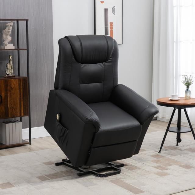 TEMU Modern Black Electric Lift Chair For Elderly, Leather Recliner Sofa With Footrest & Remote Control, Adjustable Height, Wide Armrests, , Living Room Or Home Office