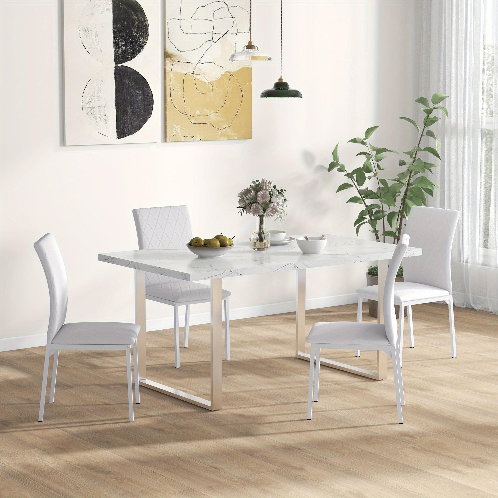 TEMU Homcom Modern Dining Chairs Set Of 4, Upholstered Faux Leather Kitchen Chairs With Tufting And Metal Legs For Living Room, White