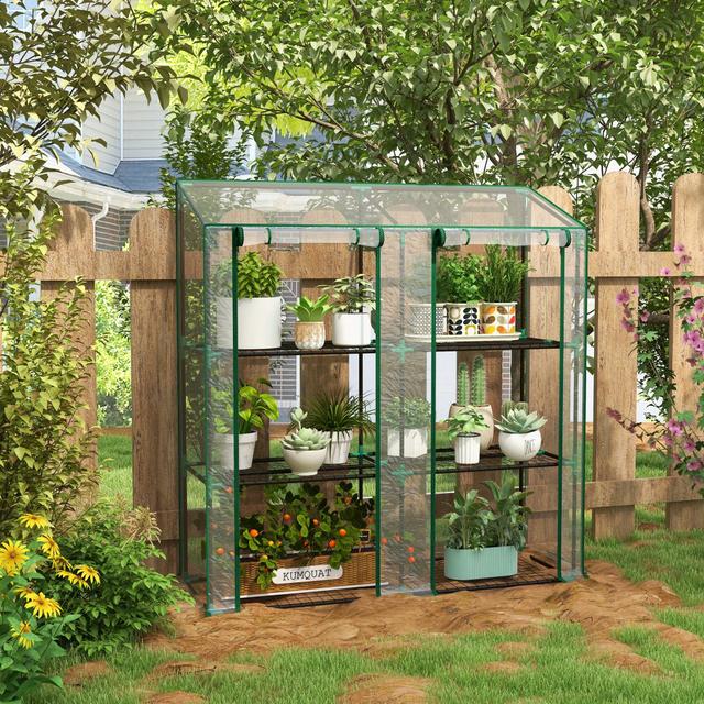 TEMU 3 Tier -to Mini Greenhouse With Reinforced Plastic Cover, Portable Indoor Outdoor With 2 Roll-up Doors And 6 Wire Shelves, 151h X 143w X 46dcm