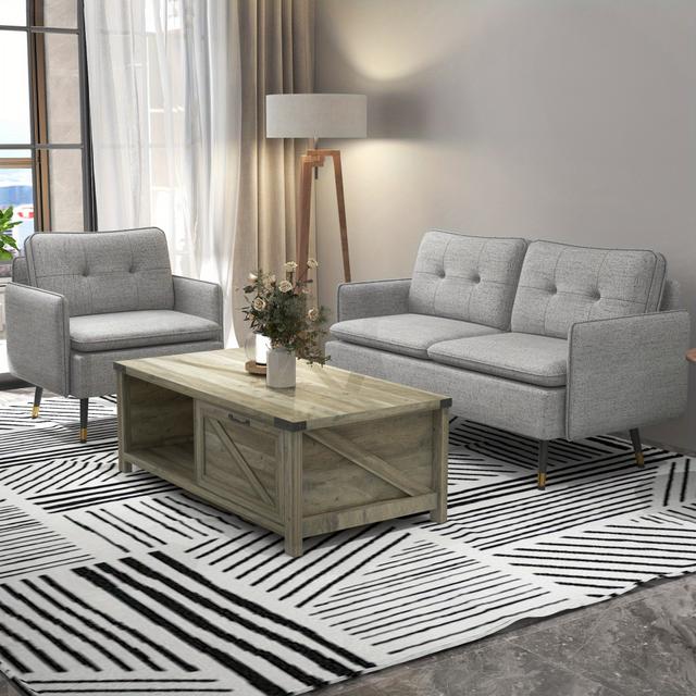TEMU Homcom 55" Loveseat Sofa For Bedroom, Modern Furniture With Button Tufting, Upholstered Small Couch For Small Space, Grey