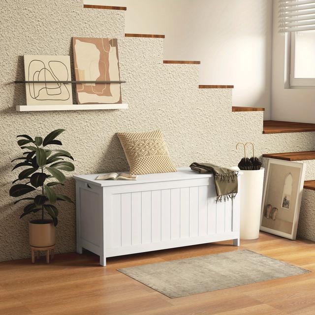 TEMU Homcom Storage Chest, Trunk With 2 Safety Hinges And Cut-out Handles, Storage Bench For Living Room, Shoe Bench For Entryway, 39. 4" X 15. 7" X 18. 9", White