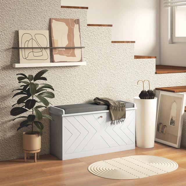 TEMU Homcom Shoe Bench, Entryway Bench With Flip Drawer, Seating Cushion And Adjustable Shelf For 8 Pairs Of Shoes For Hallway, White